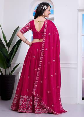 Rani-Pink Sequins Embroidered Star Georgette Lehenga Dress 4