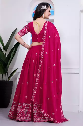 Rani-Pink Sequins Embroidered Star Georgette Lehenga Dress