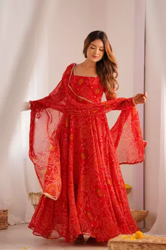  Radiant Bandhej Anarkali Set - Twirl in Tradition
