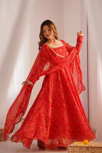  Radiant Bandhej Anarkali Set - Twirl in Tradition