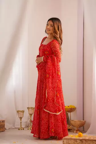  Radiant Bandhej Anarkali Set - Twirl in Tradition