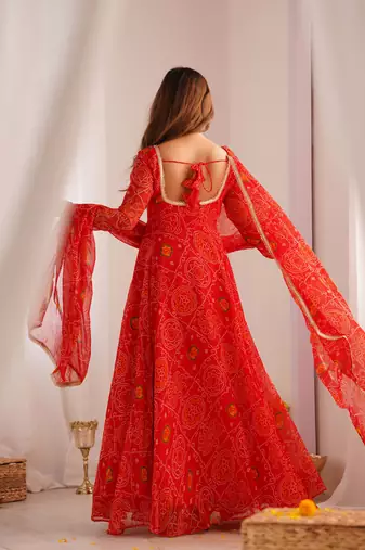  Radiant Bandhej Anarkali Set - Twirl in Tradition