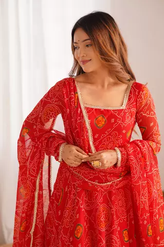  Radiant Bandhej Anarkali Set - Twirl in Tradition