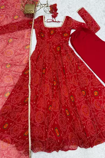  Radiant Bandhej Anarkali Set - Twirl in Tradition