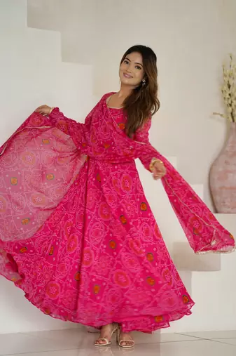 Radiant Bandhej Anarkali Set Twirl In Tradition 