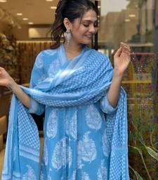 Blue printed rayon Anarkali set