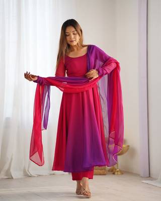 Glamorous Ombre Anarkali Set - Twirl in Style!  1