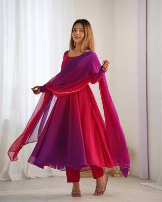 Glamorous Ombre Anarkali Set - Twirl in Style!  2