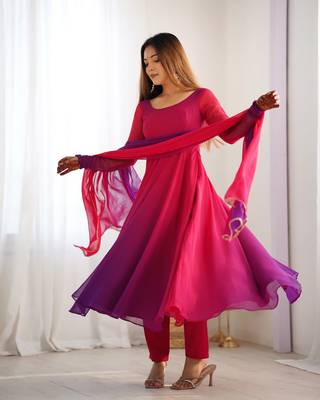Glamorous Ombre Anarkali Set - Twirl in Style!  4