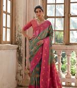 rama banarasi silk blend zari woven traditional saree with blouse