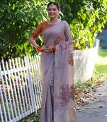 Women's grey soft muga cotton resham jamdani weaving traditional saree with blouse