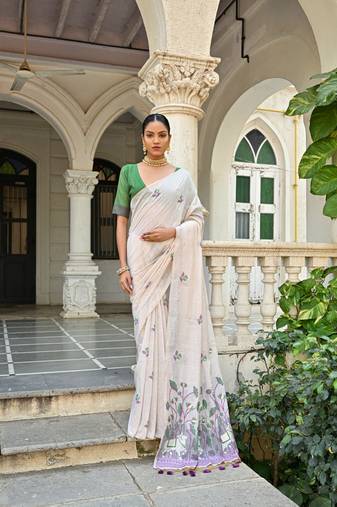 Women's wine soft muga cotton floral weaving traditional saree with blouse