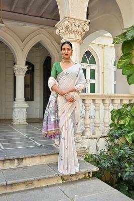 Women's wine soft muga cotton floral weaving traditional saree with blouse 2