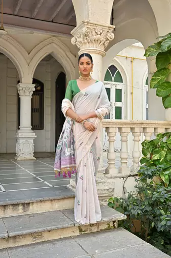 Women's wine soft muga cotton floral weaving traditional saree with blouse