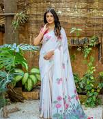 Women's pink soft muga cotton floral weaving traditional saree with blouse