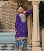 Purple premium embroidered chinon salwar suit (free size)