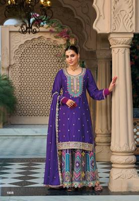 Purple premium embroidered chinon salwar suit (free size) 2