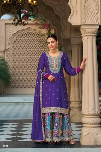 Purple premium embroidered chinon salwar suit (free size)