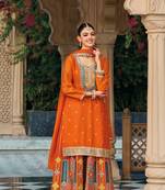 Orange premium embroidered chinon salwar suit (free size)