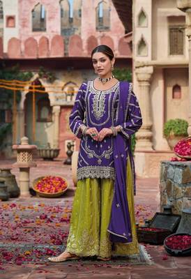 Purple premium embroidered chinon salwar suit (free size) 1