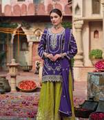 Purple premium embroidered chinon salwar suit (free size)