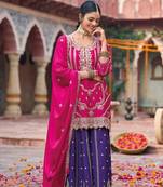 Rani pink premium embroidered chinon salwar suit (free size)