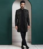 Midnight black embroidered achkan