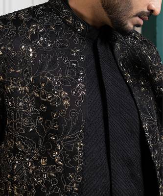 Midnight black embroidered achkan 2