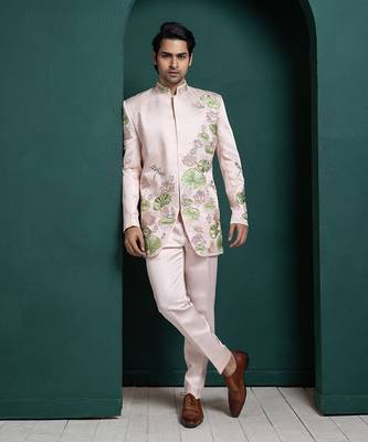 Pastel lotus embroidered bandhgala set 1