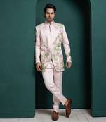 Pastel lotus embroidered bandhgala set