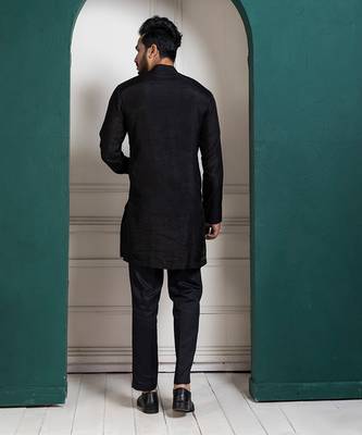 Midnight black embroidered achkan and kurta set 5
