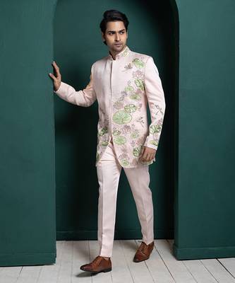 Pastel lotus embroidered bandhgala set 2