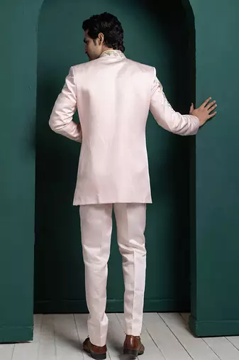 Pastel lotus embroidered bandhgala set