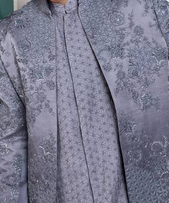 Silver intricate embroidered sherwani 2