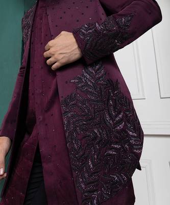 Plum asymmetric embroidered bandhgala 3