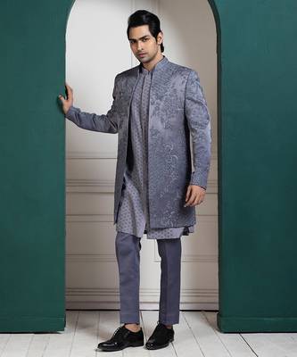 Silver intricate embroidered sherwani 3