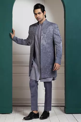 Silver intricate embroidered sherwani