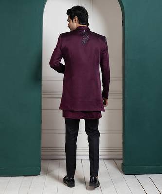 Plum asymmetric embroidered bandhgala 4