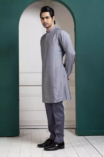 Silver intricate embroidered kurta set