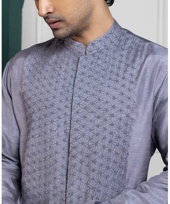 Silver intricate embroidered sherwani and kurta set 2