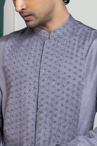 Silver intricate embroidered sherwani and kurta set