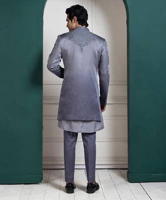 Silver intricate embroidered sherwani and kurta set 3