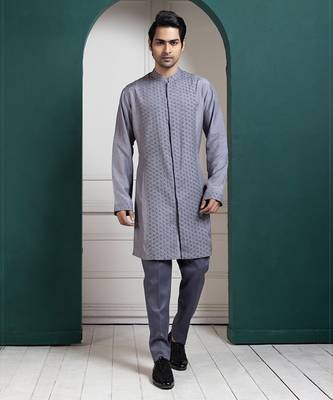 Silver intricate embroidered sherwani and kurta set 5