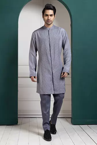 Silver intricate embroidered sherwani and kurta set