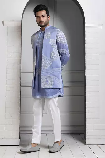Azure bloom embroidered nehru