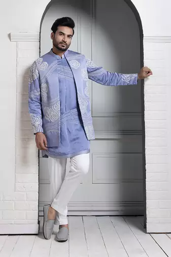 Azure bloom embroidered nehru