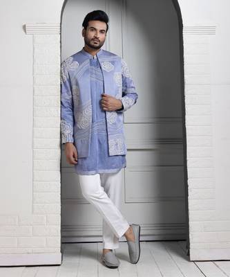Azure bloom embroidered nehru and kurta set 1