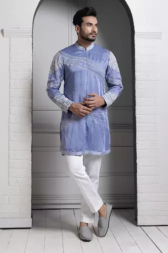 Azure bloom embroidered nehru and kurta set