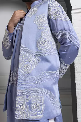 Azure bloom embroidered nehru and kurta set