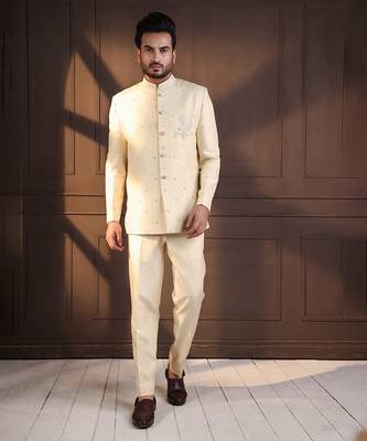 Ivory embellished bandhgala suit 1